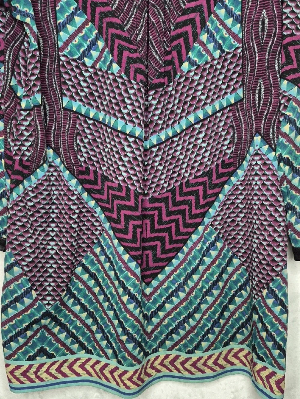 Hale Bob Geometric Chevron‎ V-Neck Shift Dress Purple Pink Teal Blue Large